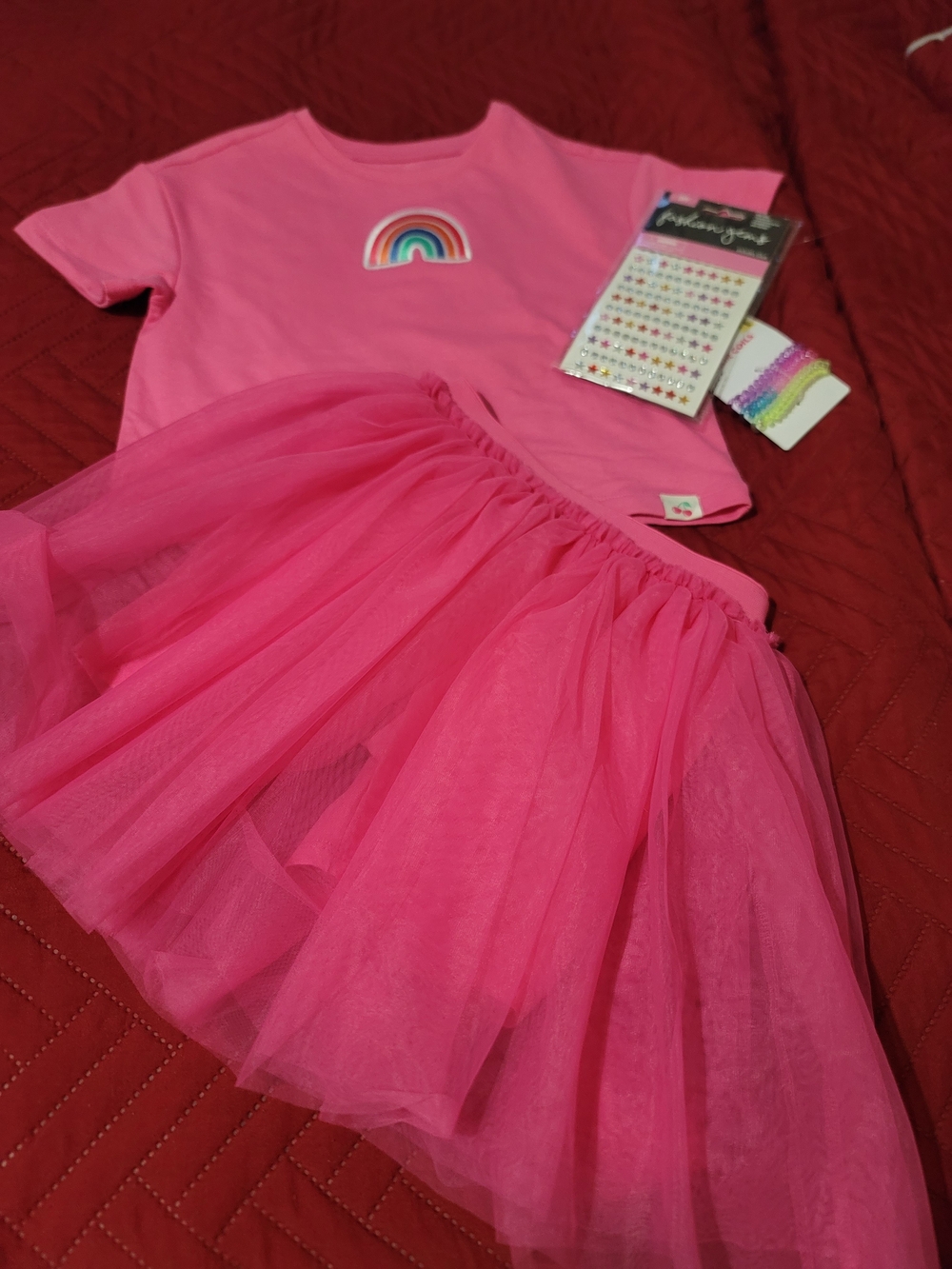 Pink Rainbow Tee & Tulle Skirt Set